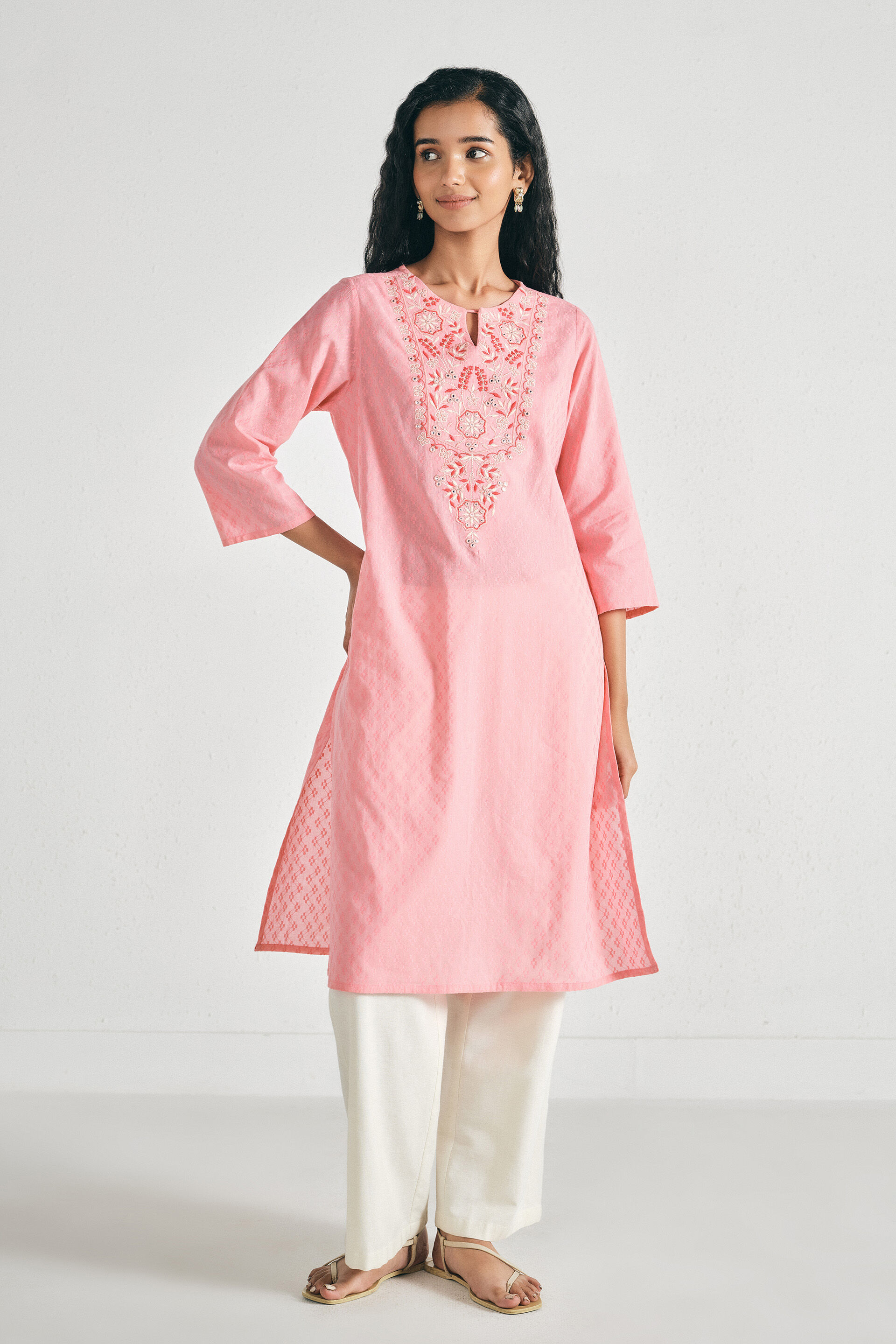 Soft Bloom Cotton Kurta, Pink, image 2